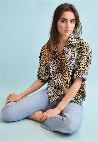 80'S RETRO ANIMAL PRINT FESTIVAL MOMS BLOUSE TOP