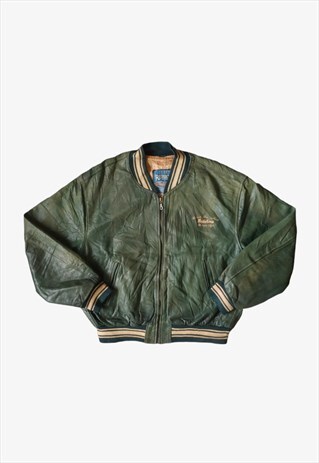 Vintage 90s Redskins Green Leather Varsity Jacket