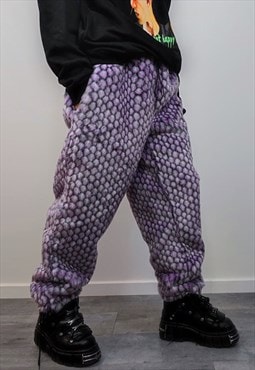 Checked faux fur joggers geometric rave pants fluffy trouser