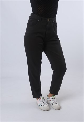 HIGH WAISTED COTTON JEANS TAPERED LEG VINTAGE UK 12 (B9EE)