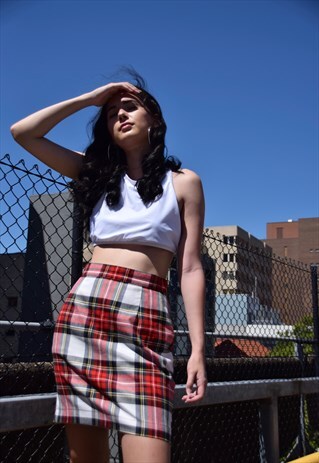 PLAID RED & WHITE SKIRT MINI