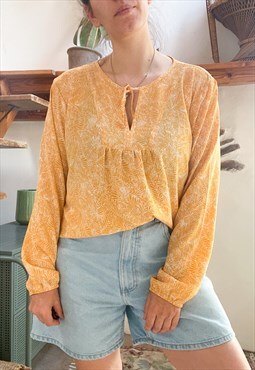Vintage 90's Yellow Floral Tunic Top - M/L