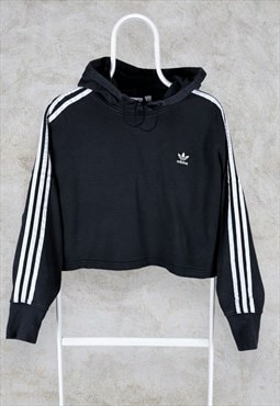 Adidas Originals Black Cropped Hoodie Oversized Women's UK 8