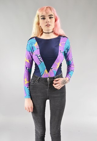 VINTAGE NAVY BLUE PATTERNED BODYSUIT