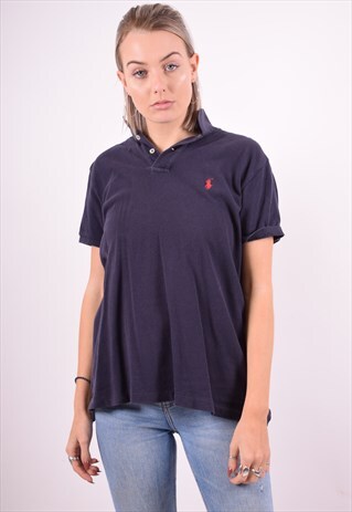 RALPH LAUREN WOMENS VINTAGE POLO SHIRT MEDIUM BLUE 90'S