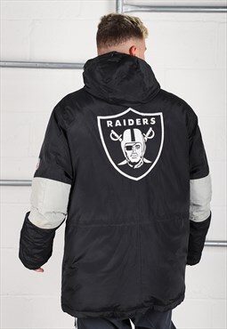 Vintage Reebok Raiders Parka Coat Black Padded Jacket Medium
