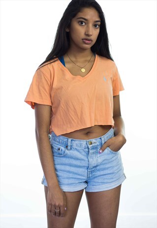 VINTAGE POLO RALPH LAUREN LOGO REWORKED CROP TOP 90S L 2.6