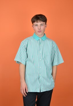 Vintage blue striped classic short sleeve shirt