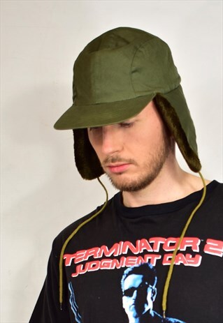 VINTAGE 90S KHAKI GREEN TRAPPER HAT