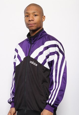 VINTAGE ADIDAS LOGO TRACK JACKET BLACK PURPLE WHITE