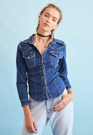 90'S RETRO COUNTRY STYLE DENIM TEEN PETITE SHIRT TOP