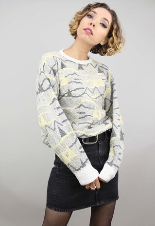 VINTAGE 80S 90S OVERSIZED PATTERNED KNIT JUMPER