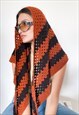VINTAGE 90S STRIPED CROCHET TRIANGLE SCARF IN BROWN / BLACK