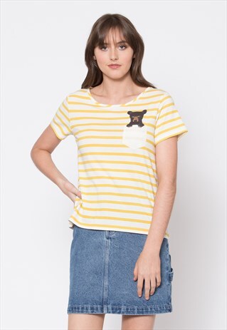 DANGERFIELD YELLOW & WHITE STRIPE BEAR POCKET TEE