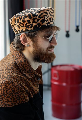 ANIMAL PRINT DENIM BERET HAT