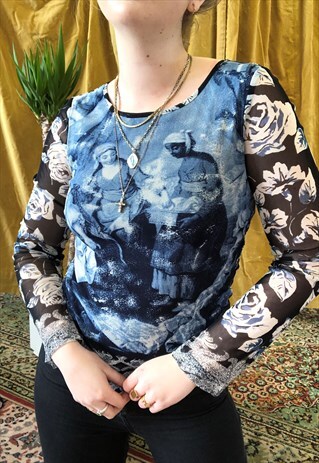 VINTAGE 90S MESH ROSE PRINT LONGSLEEVE