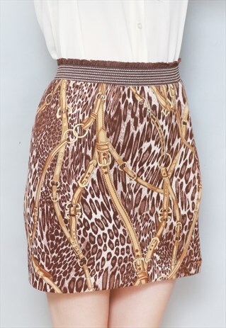 VINTAGE 1970'S LEOPARD & BUCKLE PRINT MINI SKIRT
