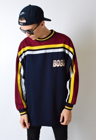VINTAGE 90S COLOUR BLOCK EMBROIDERED BOSS SWEATSHIRT
