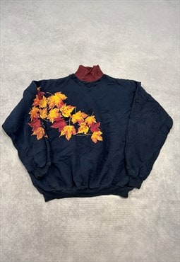 Vintage Sweatshirt Cottagecore Leaves Patterned Jumper