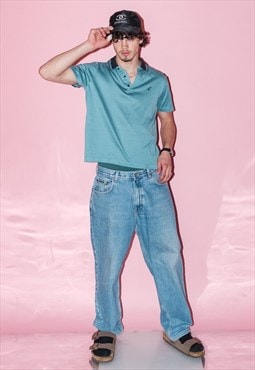 Vintage Y2K cropped kangaroo polo shirt in timeless teal