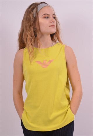 ARMANI JEANS WOMENS VINTAGE VEST TOP MEDIUM YELLOW 90S