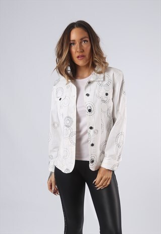 VINTAGE DENIM JACKET EMBROIDERED UK 12 MEDIUM (OAG)