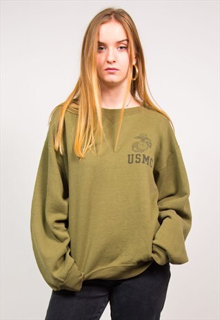 VINTAGE 90'S OLIVE GREEN USMC OVERSIZED SWEATSHIRT