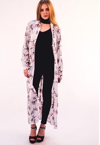 FLORAL & LEAVES PRINTED MAXI SHIRT DRESS (WHITE)