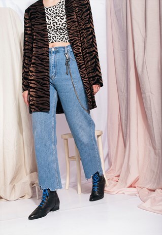 REWORKED VINTAGE JEANS 90S CROPPED FRAYED HEM DENIM TROUSERS