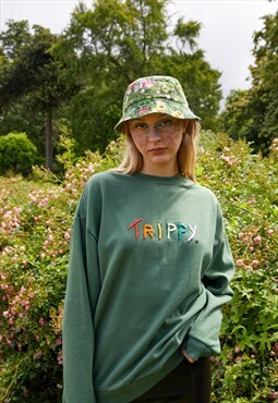 Green Hand Embroidered 'Trippy' Sweatshirt