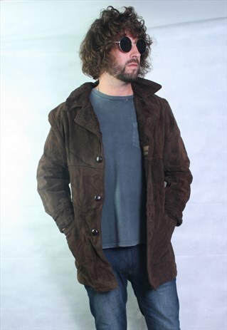 VINTAGE SUEDE SHEEPSKIN SHERLING LINED COAT