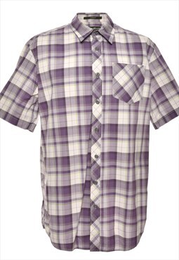 Purple & Green Eddie Bauer Short-Sleeve Checked Shirt - L