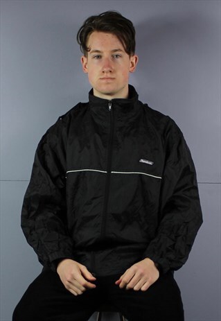 VINTAGE REEBOK HOODED WINDBREAKER RAINCOAT JACKET IN BLACK W