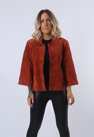 SUEDE LEATHER JACKET SHORT VINTAGE UK 12 (L3L)