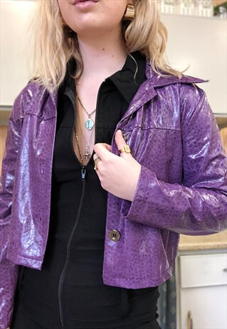 VINTAGE 90S FAUX LEATHER PURPLE PRINTED JACKET
