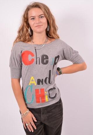 VINTAGE MOSCHINO T-SHIRT TOP GREY