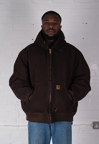 CARHARTT ACTIVE HOODED BOMBER JACKET IN BROWN.