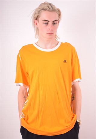 ADIDAS MENS VINTAGE T-SHIRT TOP XL YELLOW 90S