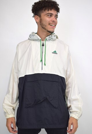 VINTAGE 90S ADIDAS BLACK WHITE GREEN 3/4 ZIP