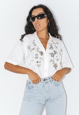 80s Vintage Cottage Core Embroidered Short Sleeves Shirt
