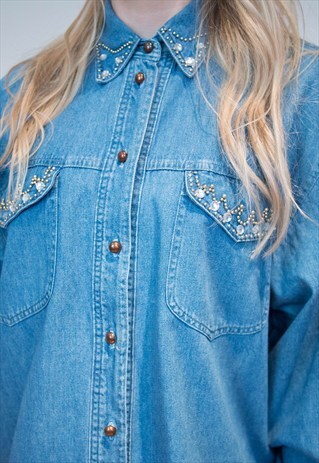 80'S EMBELLISHED DENIM SHIRT