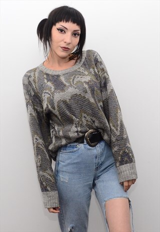 VINTAGE 90'S GRUNGE PATTERNED SLOUCHY JUMPER