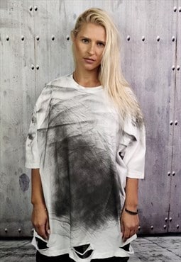 Ripped graffiti tee tie-dye splatter grunge t-shirt in grey