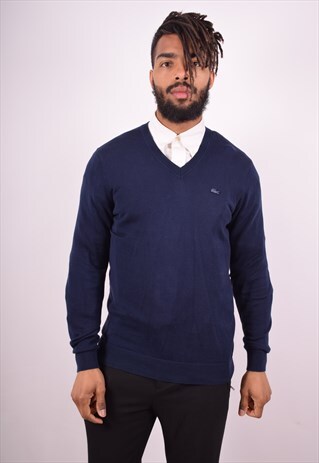LACOSTE MENS VINTAGE JUMPER SWEATER MEDIUM BLUE 90S
