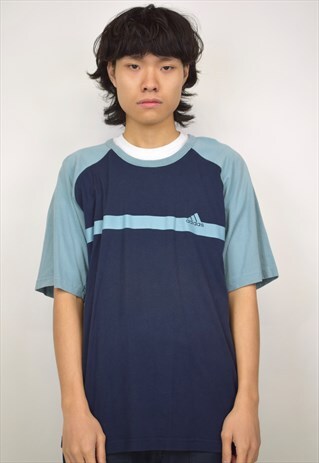 VINTAGE 90S ADIDAS NAVY BLUE RAGLAN T-SHIRT