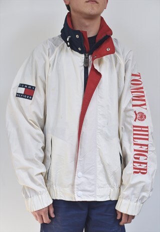 VINTAGE 90S TOMMY HILFIGER SPELLOUT JACKET COAT WINDBREAKER