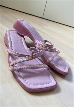 Y2K Baby Pink Sequin Sandals