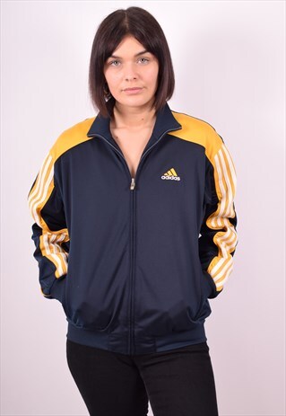ADIDAS WOMENS VINTAGE TRACKSUIT TOP JACKET LARGE BLUE 90S