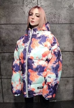 Reversible rainbow bomber tie-dye jacket retro puffer orange