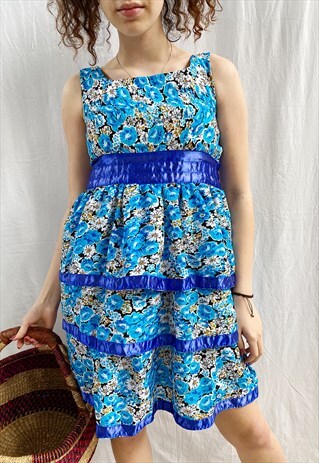 VINTAGE 70S HAUTE BOHEME MOD FLORAL PRINT MINI PROM DRESS